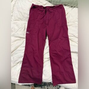 Cherokee workwear Scrub Pants with Side Pocket, wine medium petite